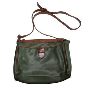 1980s Vintage Olive Green Genuine Leather Satchel Crossbody Bag Retro